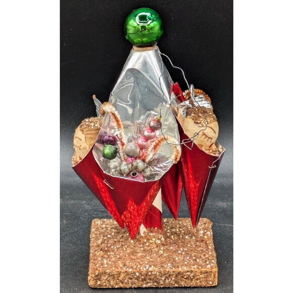 Antique Foil Christmas Cones on Candy Cane Stand Angles with Glitter Base - Picture 5 of 6